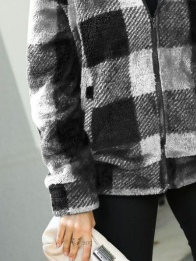 BEAUTIFUL I AM Plaid Zip-Up Collared Jacket