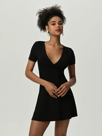 BEAUTIFUL I AM Deep V Short Sleeve Mini Dress