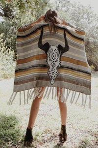 BEAUTIFUL I AM Leto Desert Wanderer Cow Skull Striped Poncho Cardigan