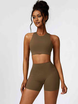 BEAUTIFUL I AM Cutout Cropped Sport Tank and Shorts Active Wear Set