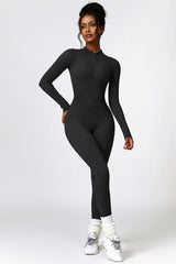 BEAUTIFUL I AM Half Zip Long Sleeve Active Wear Jumpsuit