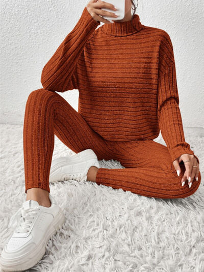 BEAUTIFUL I AM Ribbed Turtleneck Top and Pants Set