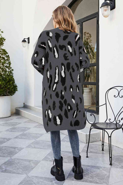 BEAUTIFUL I AM Leopard Open Front Cardigan with Pockets