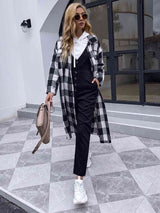 BEAUTIFUL I AM Plaid Collared Neck Slit Longline Jacket Coat