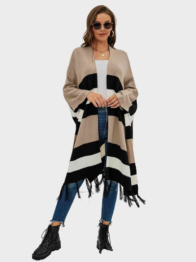 BEAUTIFUL I AM Striped Open Front Fringe Cardigan