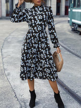 BEAUTIFUL I AM Floral Mock Neck Flounce Sleeve Dress