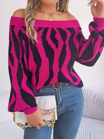 BEAUTIFUL I AM Off-Shoulder Animal Print Long Sleeve Sweater