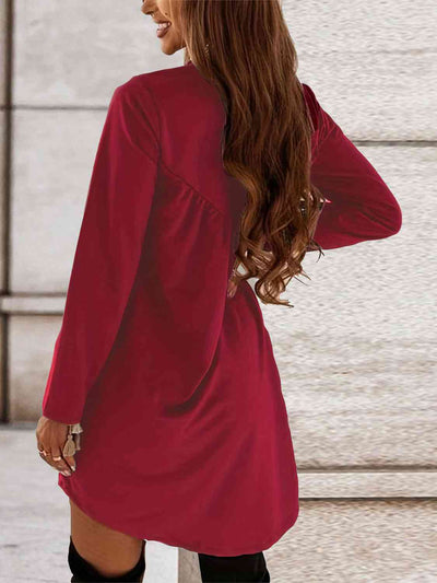 BEAUTIFUL I AM Ruched Round Neck Long Sleeve Dress