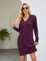 BEAUTIFUL I AM Cable-Knit V-Neck Mini Sweater Dress