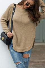 BEAUTIFUL I AM Round Neck Ribbed Knit Top Shirt