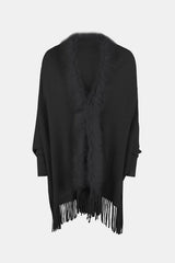 BEAUTIFUL I AM Fringe Open Front Long Sleeve Poncho