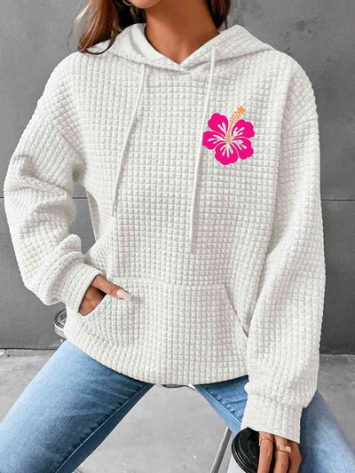 BEAUTIFUL I AM Full Size Flower Graphic Textured Hoodie with Pocket