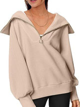 BEAUTIFUL I AM Half-Zip Lantern Sleeve Top Shirt