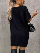 BEAUTIFUL I AM Short Sleeve Sweater Dress with Pockets