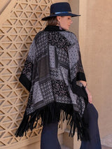 BEAUTIFUL I AM Plus Size Printed Fringe Open Front Outerwear