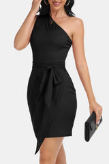 BEAUTIFUL I AM Tie Front One-Shoulder Sleeveless Dress