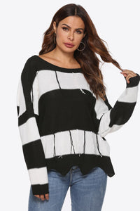 BEAUTIFUL I AM Color Block Backless Long Sleeve Sweater