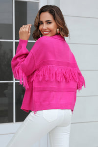 BEAUTIFUL I AM Fringe Trim Open Front Cardigan