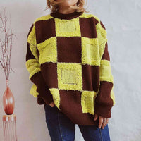 BEAUTIFUL I AM Checkered Round Neck Long Sleeve Sweater