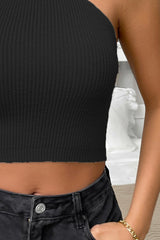 BEAUTIFUL I AM Halter Neck Ribbed Cropped Knit Top Shirt