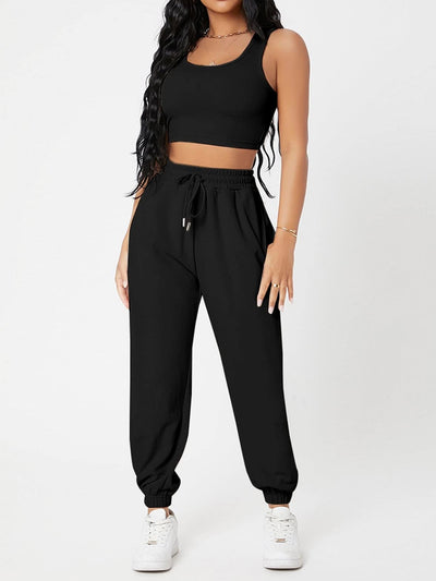 BEAUTIFUL I AM Wide Strap Top and Drawstring Joggers Set