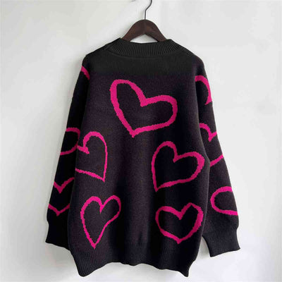 BEAUTIFUL I AM Heart Pattern Long Sleeve Sweater