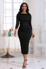 BEAUTIFUL I AM Ruched Boat Neck Midi Dress