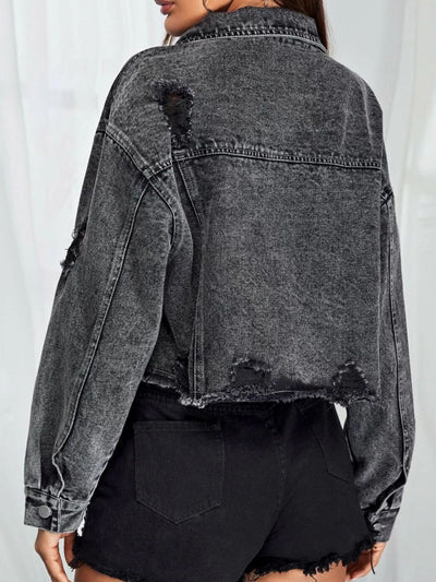 BEAUTIFUL I AM Collared Neck Dropped Shoulder Button-Down Denim Jacket