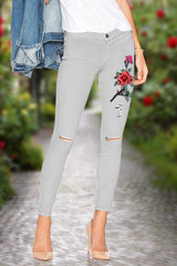 BEAUTIFUL I AM Flower Embroidery Cutout Jeans