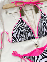 BEAUTIFUL I AM Zebra Print Pink Halter Neck Tie Side Bikini Swim Set