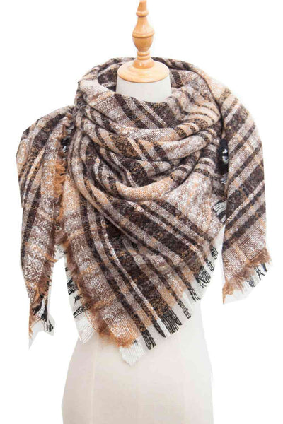 BEAUTIFUL I AM Plaid Raw Hem Polyester Scarf