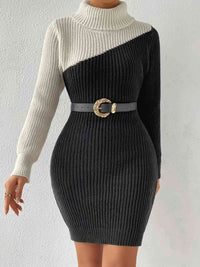 BEAUTIFUL I AM Contrast Turtleneck Sweater Dress