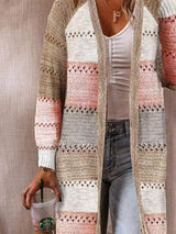 BEAUTIFUL I AM Color Block Open Front Openwork Cardigan