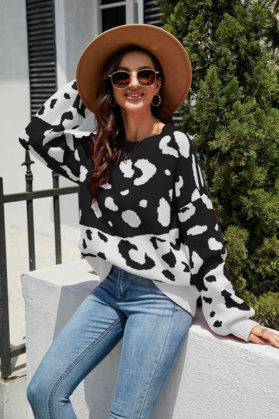 BEAUTIFUL I AM Leopard Drop Shoulder Sweater