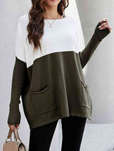 BEAUTIFUL I AM Two Tone Pullover Sweater with Pockets