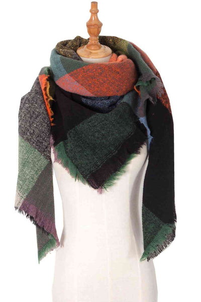 BEAUTIFUL I AM Plaid Raw Hem Polyester Scarf