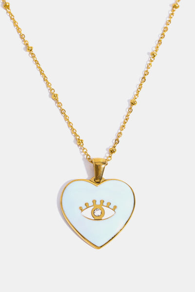 BEAUTIFUL I AM Heart & Evil Eye Shape Jewelry 18K Gold Plated Pendant Necklace