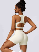 BEAUTIFUL I AM Cutout Cropped Sport Tank and Shorts Active Wear Set