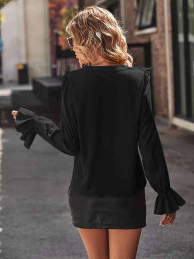 BEAUTIFUL I AM Ruffled V-Neck Flounce Sleeve Shirt