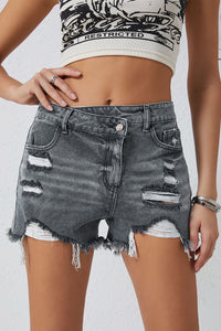 BEAUTIFUL I AM Asymmetrical Distressed Denim Shorts