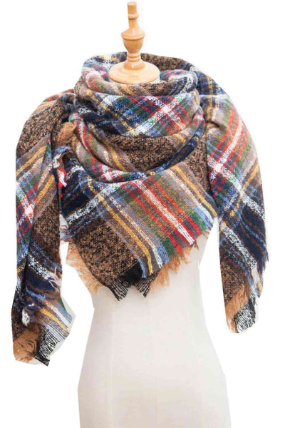 BEAUTIFUL I AM Plaid Raw Hem Polyester Scarf