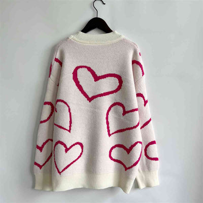 BEAUTIFUL I AM Heart Pattern Long Sleeve Sweater