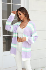 BEAUTIFUL I AM Color Block Ribbed Dropped Shoulder Open Front Cardigan