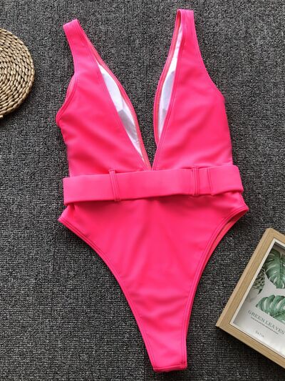 BEAUTIFUL I AM Plunge Wide Strap Sleeveless One-Piece Swimwear Swim Set