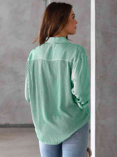 BEAUTIFUL I AM Striped Collared Neck Shirt with Pocket