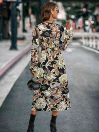 BEAUTIFUL I AM Printed Tie Front Surplice Flounce Sleeve Dress