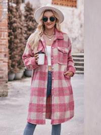 BEAUTIFUL I AM Plaid Dropped Shoulder Slit Jacket Coat