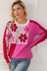 BEAUTIFUL I AM Floral Round Neck Dropped Shoulder Sweater