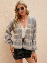 BEAUTIFUL I AM Open Front Plaid Long Sleeve Cardigan