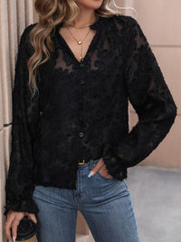 BEAUTIFUL I AM Lace Button Front Long Sleeve Shirt